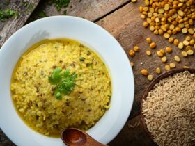 white ceramic bowl with yellow soup